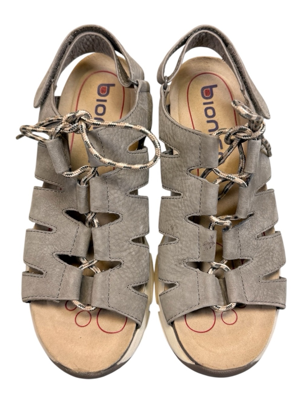 Bionica Gray Leather Lace Up Comfort Sandals 7.5M